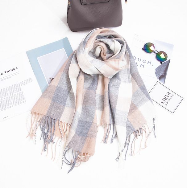 Unisex Flowsu color double-sided plaid scarf women's thick bib shawl_viptrois.com