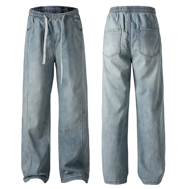 XXBRO Men's Summer Lyocell Blend Relaxed-Fit Jeans – Lightweight Breathable Straight-Leg Pants With Elastic Waist & Contrast Panels (M-3XL, Mid-Rise)_viptrois.com