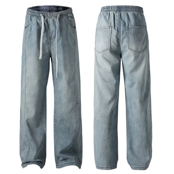XXBRO Men's Summer Lyocell Blend Relaxed-Fit Jeans – Lightweight Breathable Straight-Leg Pants With Elastic Waist & Contrast Panels (M-3XL, Mid-Rise)_viptrois.com