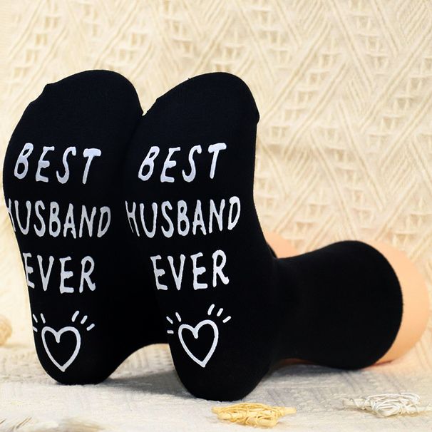 Mid-tube cotton socks sole letter non-slip adhesive floor socks the best husband creative socks_viptrois.com