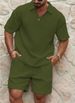 Men's Clothing Casual Trend Fashion Comfortable Waffle Solid Color Lapel Shirt Sports Suit_viptrois.com