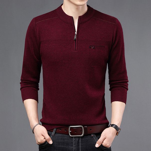 Commuter Men's New Zipper Half High Collar Knitted Simple Bottom Clothes Top Casual Autumn Sweater_viptrois.com
