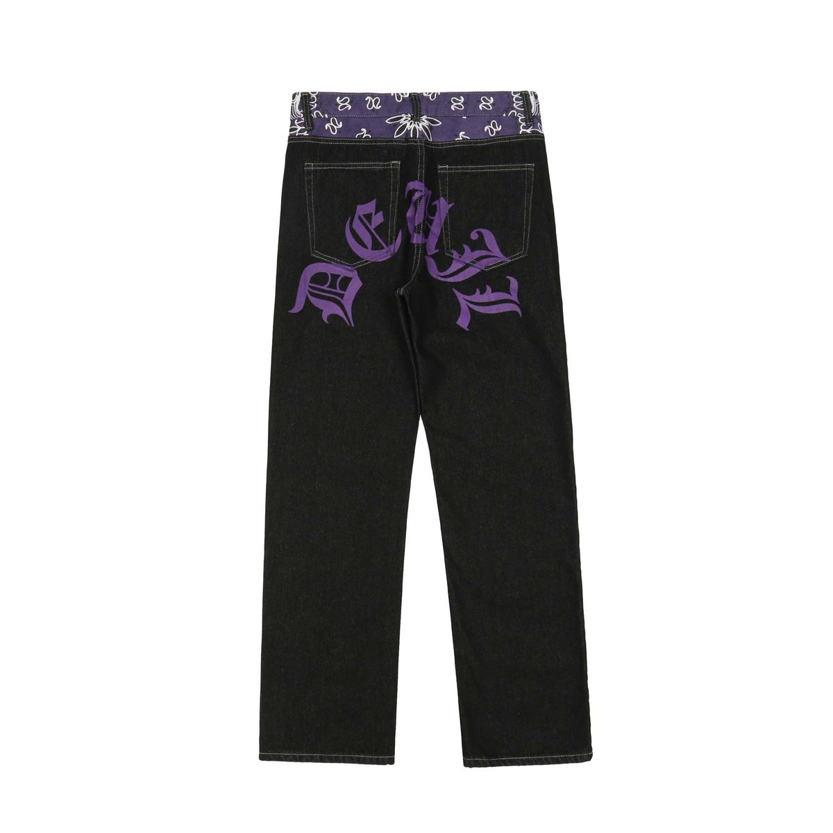 Men's Clothing Splicing Contrasting Color Gothic Letter Print Jeans Men's Fashion Brand Loose Wide Leg Casual Straight Pants_viptrois.com