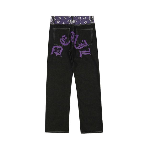 Men's Clothing Splicing Contrasting Color Gothic Letter Print Jeans Men's Fashion Brand Loose Wide Leg Casual Straight Pants_viptrois.com