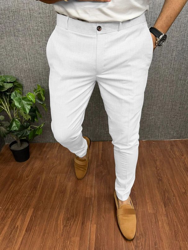 Men's Clothing New Men's Solid Color Casual Slim Fit Formal Pants Slim Tapered Four Seasons Style_viptrois.com
