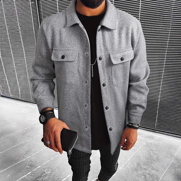 "Men's Wool-Look Jacket – Autumn Single-Breasted Coat With Lapel & Flap Pockets In Black/Army Green/Navy/Dark Gray (S-XXL)"_viptrois.com