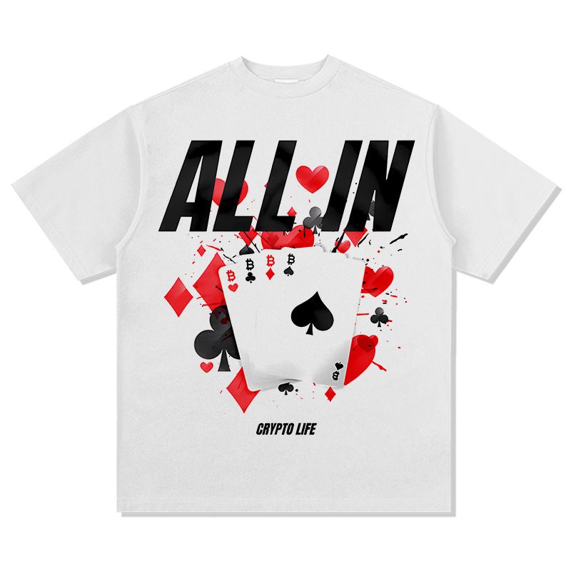 New Poker Print American Style Versatile Short Sleeve T-Shirt Vintage Washed Top Trendy Men_viptrois.com