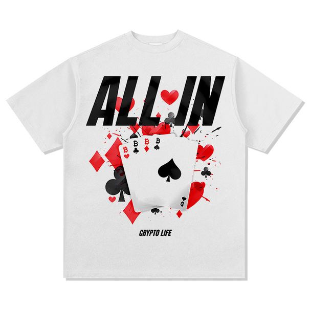 New Poker Print American Style Versatile Short Sleeve T-Shirt Vintage Washed Top Trendy Men_viptrois.com