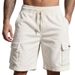 Men's Loose Fit Cargo Shorts Summer Casual Multi-Pocket Solid Color Cotton Polyester Mid Waist Drawstring Black Khaki Gray_viptrois.com