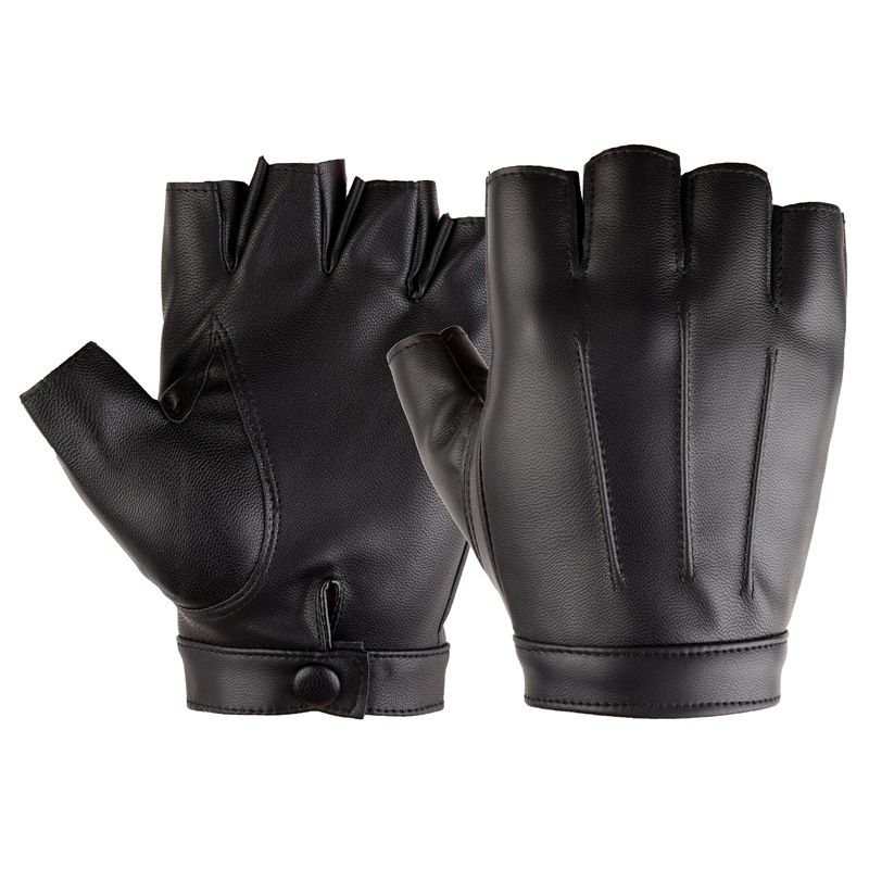 New PU leather half-finger gloves for men and women outdoor sports riding keyboard typing mobile game fishing gloves plus velvet thin_viptrois.com