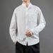 Men's Summer Linen Shirt Casual Simple Long Sleeve Loose Thin Solid Color Youth Cotton And Linen Shirt For Wearing Alone_viptrois.com