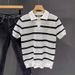 Men's Color Blocked Striped Polo Shirt Short Sleeved Slim Fit Business Casual Ice Silk Knitted Collared T-Shirt Summer_viptrois.com