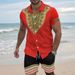 Men's Summer Vacation Trendy 3D Printing Hawaiian Men's Short Sleeved Shirt Shorts Suit_viptrois.com