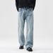 Men's Clothing Light Colored Jeans Loose Straight Leg Mopping Pants Washed High Street Slightly Flared Wide Leg Pants_viptrois.com