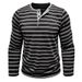 Men's Long Sleeve Henley Shirt – Vintage Striped Cotton Blend Tee With 3-Button Placket (Breathable Mid-Weight Fabric)_viptrois.com
