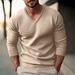Men's Clothing Solid Color Long Sleeved Sweater Men's Slim Fit V-Neck Knit Sweater Long Sleeve Casual Pullover Solid Color Lightweight Acrylic Blend_viptrois.com