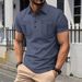 Men's Clothing New Long Placket Button Lapel Double Pocket Solid Color Short Sleeve Casual Polo Shirt_viptrois.com