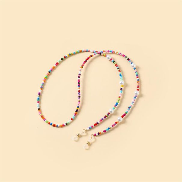 Creative Pearl Handmade Rainbow Color Rice Bead Glasses Mask Chain_viptrois.com