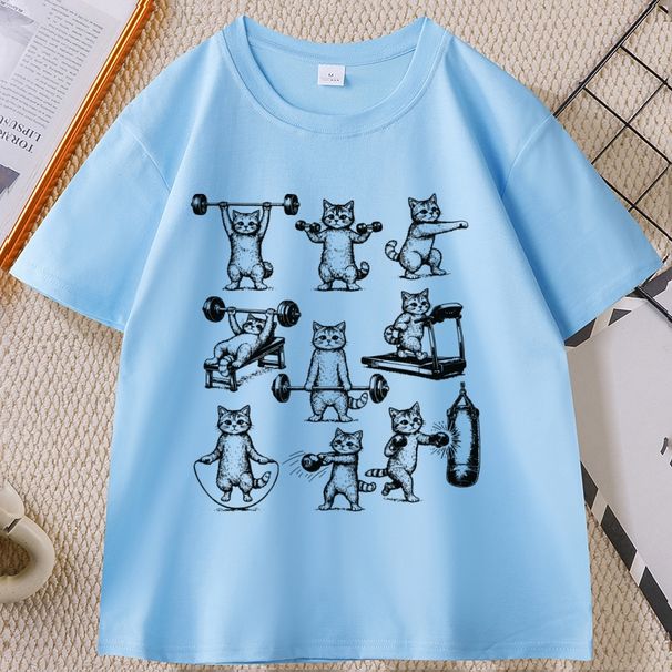 Funny Cat Gym T-shirt, Training Tee For Men And Women, Weightlifting Design, Round Neck Short Sleeve_viptrois.com