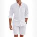 Men's Clothing Hot Selling Men's Two Piece Cotton And Linen Comfortable Button Down Shirt Long Sleeved Shorts Cardigan Simple Casual Beach Wear_viptrois.com