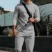 Men's Casual Suit Outdoor Long Sleeve Hooded Pants Set Solid Color Waffle Pattern_viptrois.com