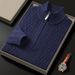 Men's Half-Zip Knit Sweater Winter Thickened Fleece Lined Pullover Casual Business Style Comfortable Soft Yarn Long Sleeve Top_viptrois.com
