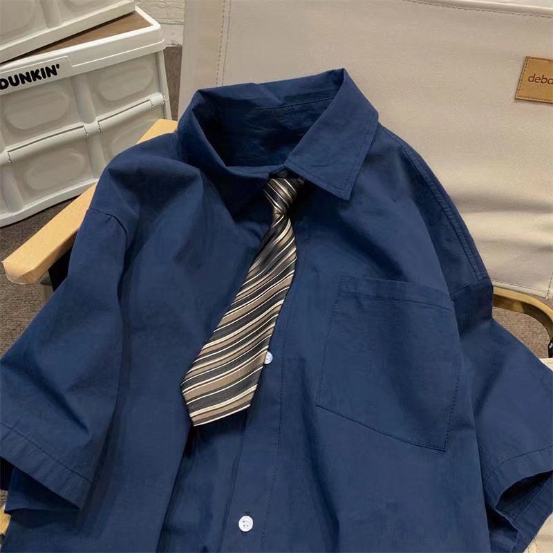 Short Sleeved Workwear Men's Summer Tie, DK Uniform Shirt, Rugged And Handsome, High-end Brand, Trendy Couple, College_viptrois.com