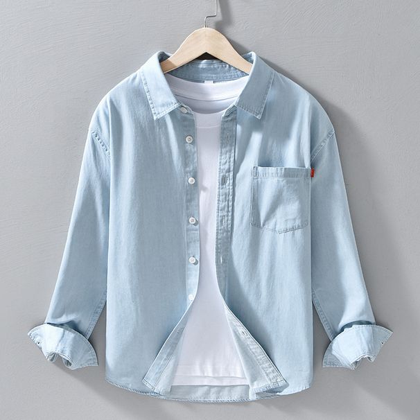 Spring And Autumn Cowboy Long Sleeved Shirt Men's Coat Handsome Trendy Versatile Popular Youth Shirt_viptrois.com