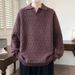 Loom Loom Russian Ozon Solid Color Knitted Polo Sweater For Men, Autumn And Winter Turn-Down Collar Sweater, Korean Style, Lazy_viptrois.com