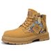 Men's Chunky Sole Side-Zip Ankle Boots - Classic British Style Leather Work Boots With Anti-Slip & Height Increase (Yellow, Khaki, Sand)_viptrois.com