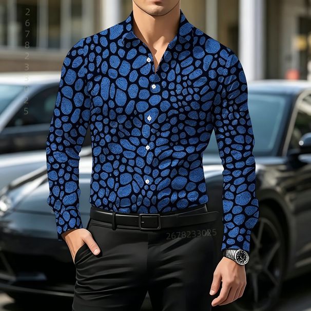 Men's Retro Gradient Leopard Print Shirt With Contrast Print, Slim Fit, Long Sleeve, Urban Style._viptrois.com