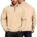 Men's Fleece Half-Zip Stand Collar Long Sleeve Sweatshirt - Winter Warm Pullover For Casual & Outdoor (Khaki, Dark Gray, Black, Coffee, Navy)_viptrois.com