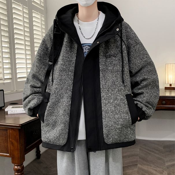 American Retro For Men, Autumn And Winter, Fleece-Lined, Thickened, Hooded Jacket, Men's Trendy Brand, Winter Clothing,_viptrois.com