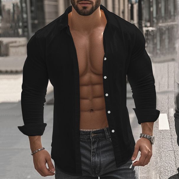 Men's Clothing Fashion New Men's Casual Solid Color Cotton And Linen Shirts With High Elasticity And Comfort Suitable_viptrois.com