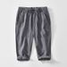 Men's Clothing Retro Elastic Waist Ramie Straight Cotton And Linen Casual Pants Versatile Loose Cropped Pants For Men_viptrois.com