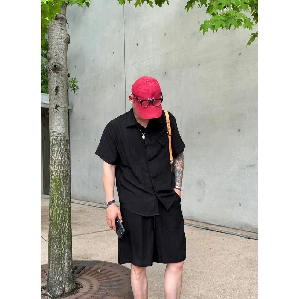 Men's Lightweight Linen-Blend Short Sleeve Shirt & Shorts Set, Classic Relaxed Fit Summer Lounge Wear_viptrois.com