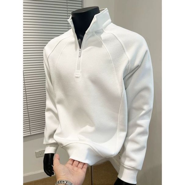 Men's Clothing Patchwork Pullover Sweatshirt Loose Fit Versatile Stand Collar Thermal Cotton Blends T-Shirt_viptrois.com