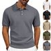 Men's Heavyweight Textured Jacquard Polo Shirt, Relaxed Fit Short Sleeve Top For Casual & Streetwear Looks_viptrois.com