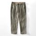 Men's Clothing Elastic Waist Linen Pants Straight Loose Trousers Linen Tencel Blended Breathable Pants_viptrois.com
