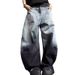 Trendy Brand Street Splicing Curved Knife Wide Leg Jeans For Women In Autumn 2025, Fashionable Loose Fit Slimming High_viptrois.com