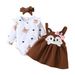 Babies' clothes autumn and winter infants and young children cartoon fox love print long-sleeved romper bow strap dress suit_viptrois.com