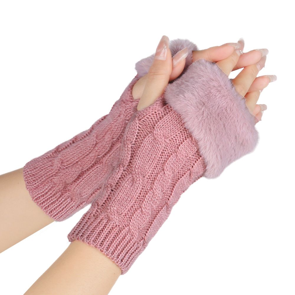 Women's Fingerless Velvet Gloves - Knitted 8-Shaped Twisted Design, Warm & Soft Wool For Autumn & Winter (Short Turn-Up Cuff, Stylish & Cozy)_viptrois.com
