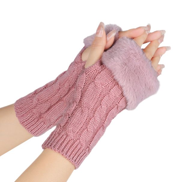Women's Fingerless Velvet Gloves - Knitted 8-Shaped Twisted Design, Warm & Soft Wool For Autumn & Winter (Short Turn-Up Cuff, Stylish & Cozy)_viptrois.com