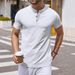 Men's Clothing Men's Henley Shirt Short Sleeved Casual Button Down Shirt Lightweight Summer Solid Color Slim T Shirt_viptrois.com