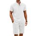 Men's Clothing New Men's Casual Henry Shirt Tops Shorts Sports Suit_viptrois.com