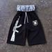 Men's Mid-Length Hip Hop Streetwear Gray Printed Five-Point Casual Shorts Loose Retro Trendy Summer Fashion_viptrois.com
