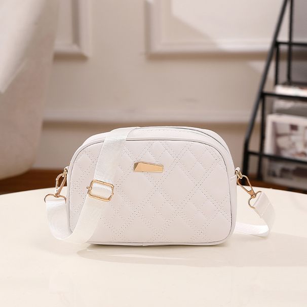 Women's Shoulder Bag - New Quilted Embroidery Crossbody Bag With Metal Accents & Solid Color Strap, Casual Square Camera Purse_viptrois.com