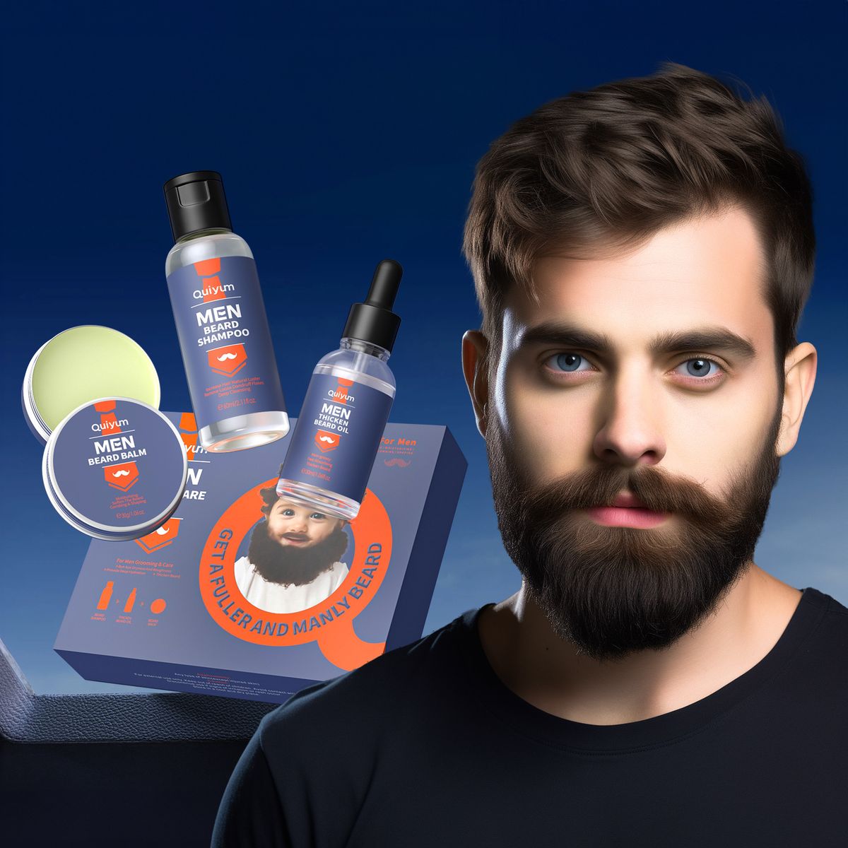 Men's Skin Care QUIYUM Men's Beard Care Set 3 Piece Set Men's Skin Care Set_viptrois.com