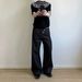 Unisex American Style Trendy Retro Raw Denim Patchwork Jeans Straight Leg Loose Fitting Wide Leg Black Trousers_viptrois.com