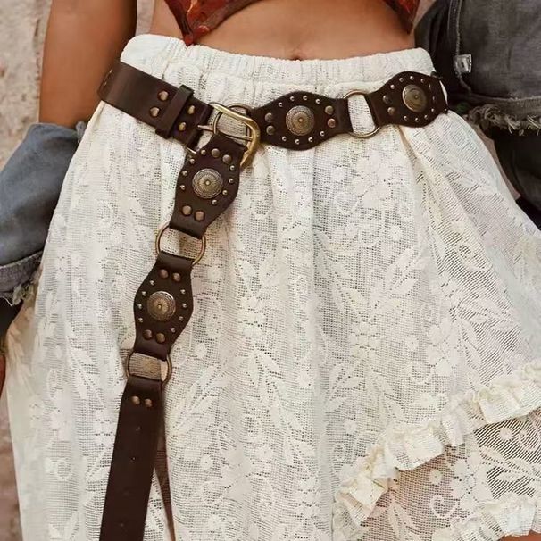 Vintage Rivet Belt - Adjustable Leather Waist Chain For Women's Jeans & Dresses_viptrois.com